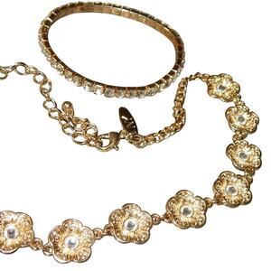 Dainty Flower Necklace & Rhinestone Bracelet